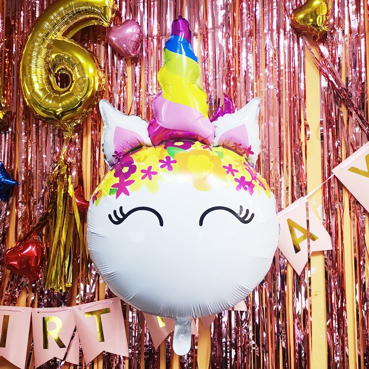 Ballon licorne gonflable 32 pouces, mignon, en aluminium, pour fête d'anniversaire, de mariage, jouet pour enfant