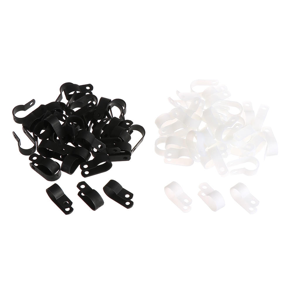 100 stk/parti plastik p-clips sorte slangefastgørelser kabel holdbare r-type nylon kabel klemme montering fix hardware elektriske fittings