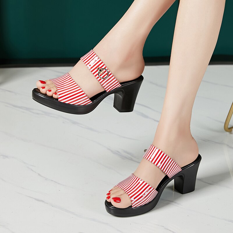 Gktinoo dame tøfler sandaler sommer høye hæler lakk kvinner sko dame tøfler sommer sandaler sko