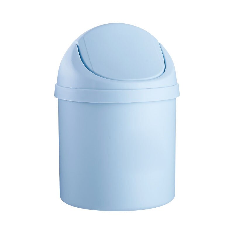 Kawaii Pink Strawberry Flower Waste Bin Desktop Portable Plastic Mini Shake Cover Garbage Basket Sakura Home Bedroom Trash Can: Blue