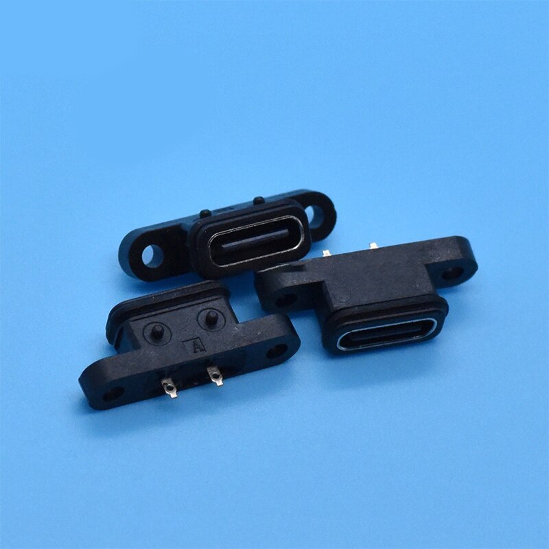 Puerto de enchufe USB tipo C 2 pines, conector USB hembra impermeable con orificio de tornillo, interfaz de carga rápida, conector USB de 180 grados, 2 unidades