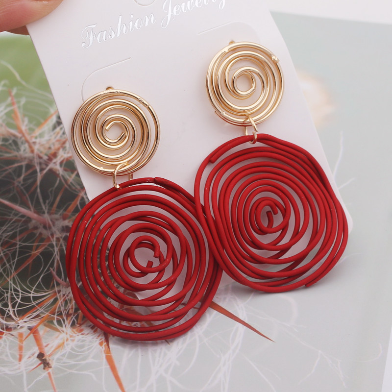Pendientes grandes redondos de alambre rojo, verde, amarillo, espiral, laberinto de Metal geométrico, joyería para de boda, Pendientes: red