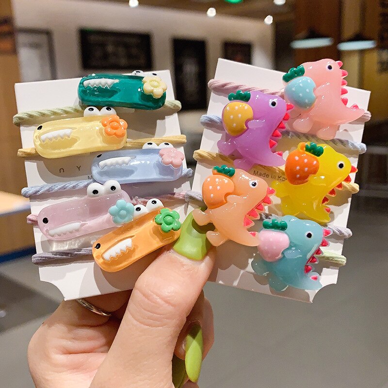 5 Stks/set Cartoon Dinosaurus Kids Haarbanden Leuke Meisjes Boog Konijn Kids Hoofddeksels Elastische Haarbanden Baby Girl Haar Accessoires