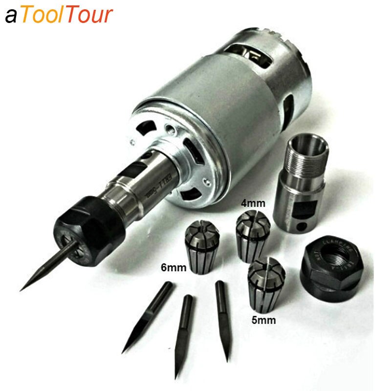Juego de grabado PCB 775 Motor DC 12V, rodamiento de bolas, Motor con varilla ER11, fresadora para cuchillos, cortador para máquina enrutadora CNC