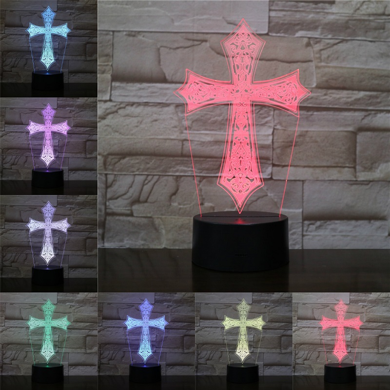 VCity Christian série 3D lampe croix jésus Bible veilleuse acrylique plaque tactile Base à distance décor à la maison pour ami