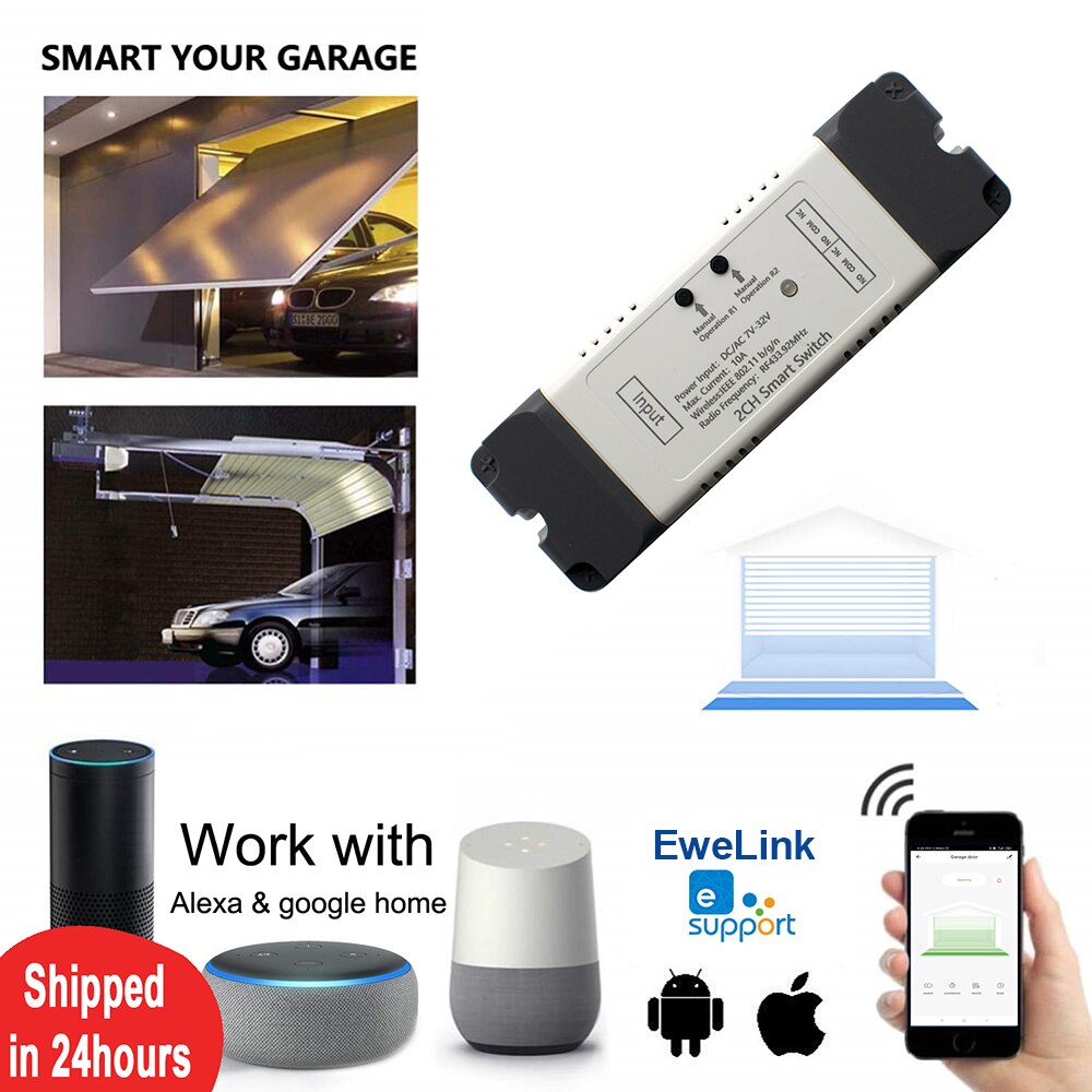 eWelink 250V WiFi Smart Garage Door Controller Switch 433MHz RF Door Opener Compatible Alexa Echo Google Home No Hub Require