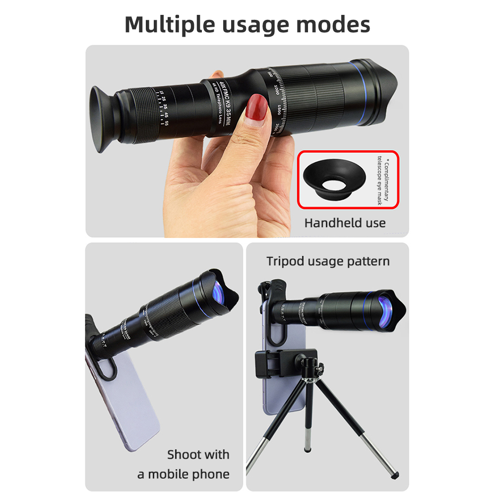 40X Mobile Phone Telephoto Lens Kit Lens Clip+Extendable Mini Tripod Remote Shutter for Wildlife Observation Watching Moon
