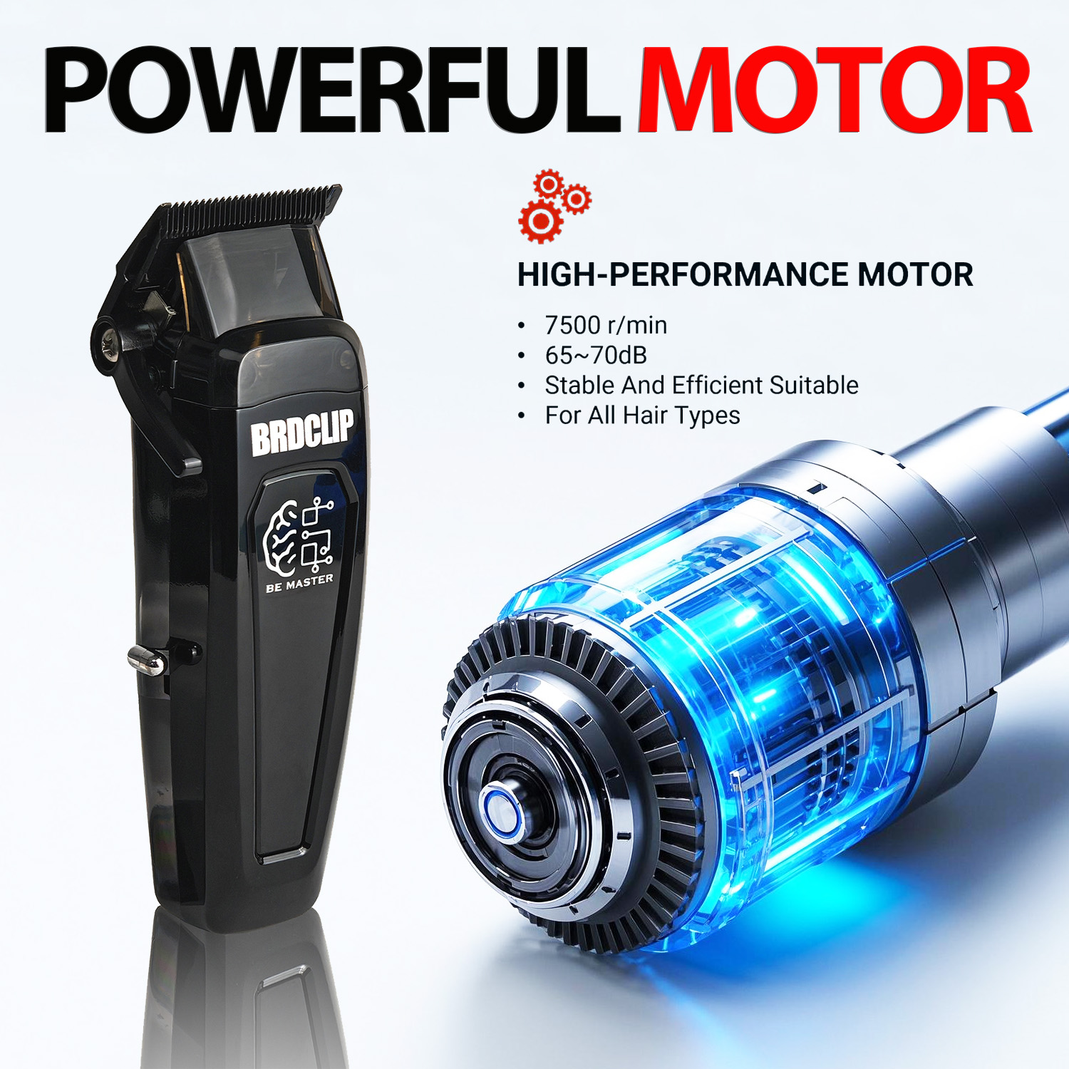 BRDCLIP Professioneller elektrischer Haarschneider BRD 106 Haarschneider für Männer, 7500 U/min, mit Basis, 5-stellbare DLC-Klinge, Friseurmaschine