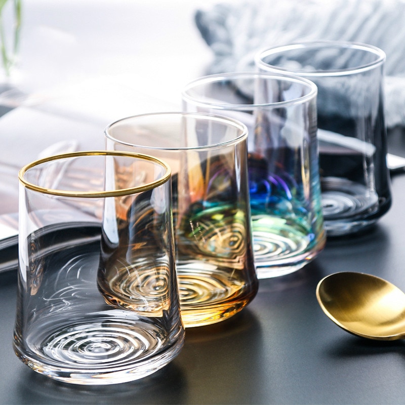 Taza de agua de vidrio Simple para el hogar, vaso de té de Vidrio colorido , bebida fría de jugo, whisky, juego de vino de cerveza