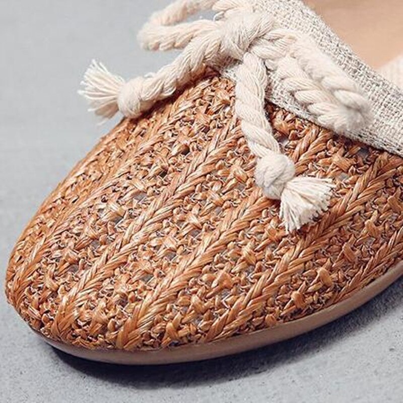 Leinen heiligen aus Frauen runden Zehe Halbschuhe Damen lässig Wohnungen Flachs Häkeln Sommer Schuhe für Frau Flachen Absätzen Sandalen Strand schuh