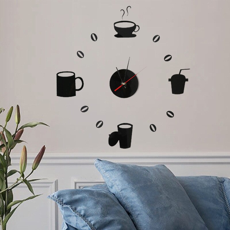 Wall Clock DIY 3D Number Wall Clock Sticker Home Room Decor Modern Office Decor Drinking Shape Wall Clock Decal