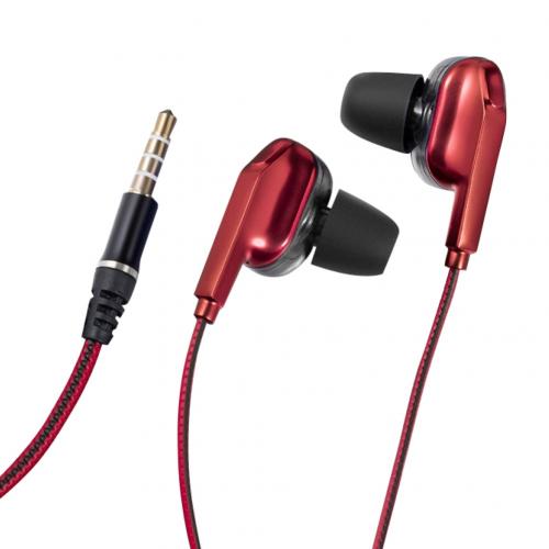 3.5mm kabelgebundene in-ear-sportkopfhörer mit 2 treibern, quad-moving-coil-treiber, hifi-bass, hd-mikrofon und galvanisiertem gehäuse: Rot