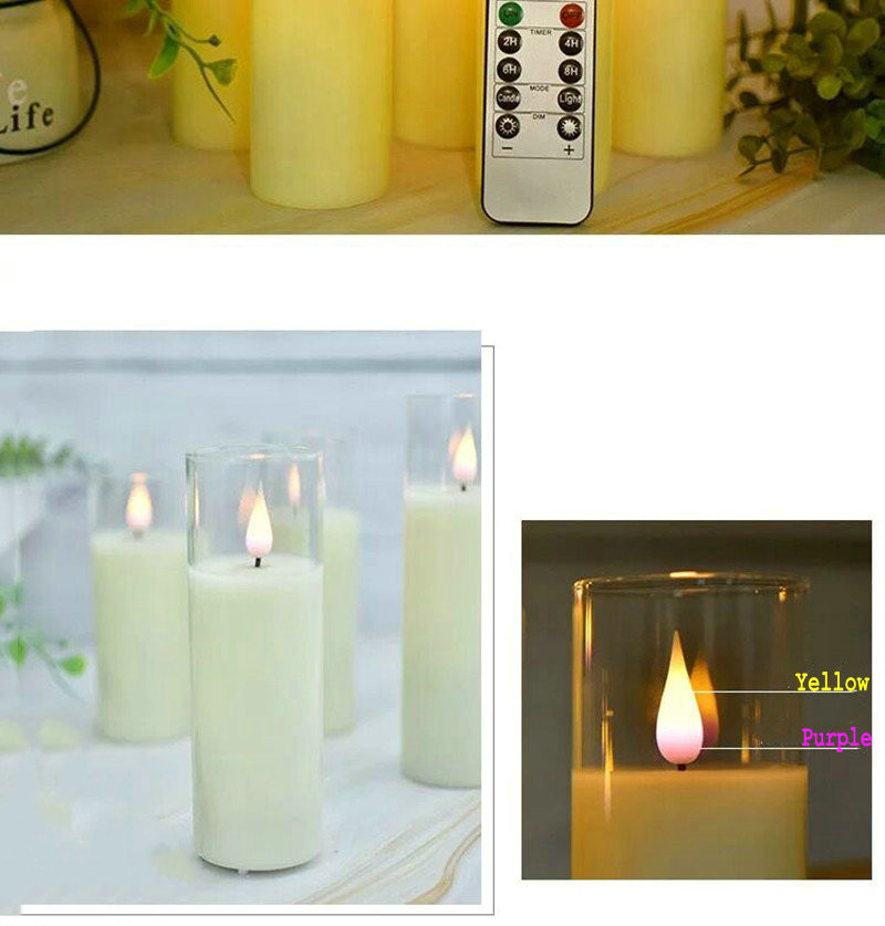 Remote controlled Mini Flameless Glass tube Candles 3D wick LED Light Flickering Battery operated Pillar Candle Home Party Decor
