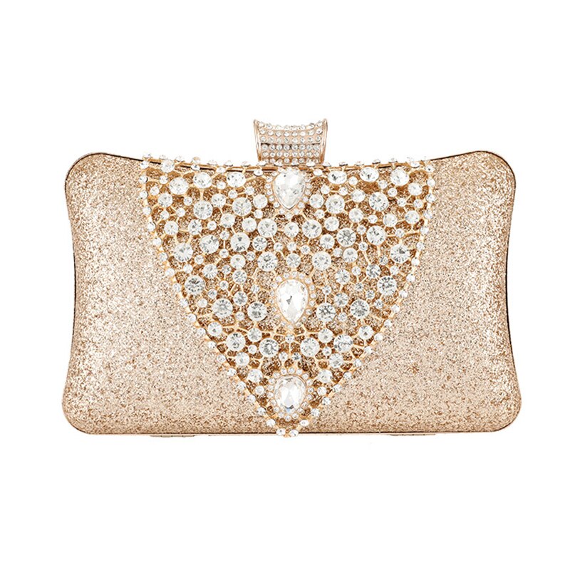 Women's Wedding Clutch Bag Luxury Crystal Mini Ladies Handbag Gold Silver Evening Clutch Purse Sequin Shoulder Bag Bolsa ZD1549: Gold