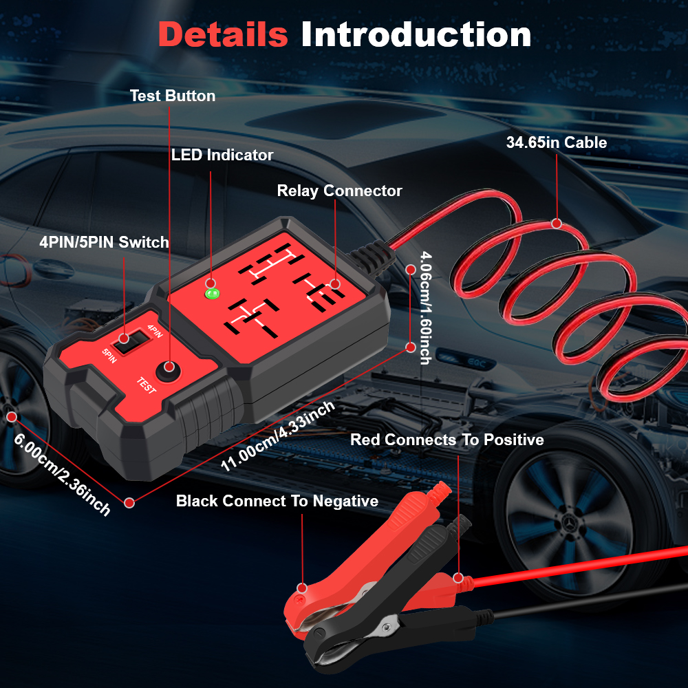 Probador de relé electrónico automotriz, probador de relé de coche Universal, luz indicadora LED de 12V, comprobador de batería de coche, accesorios de coche