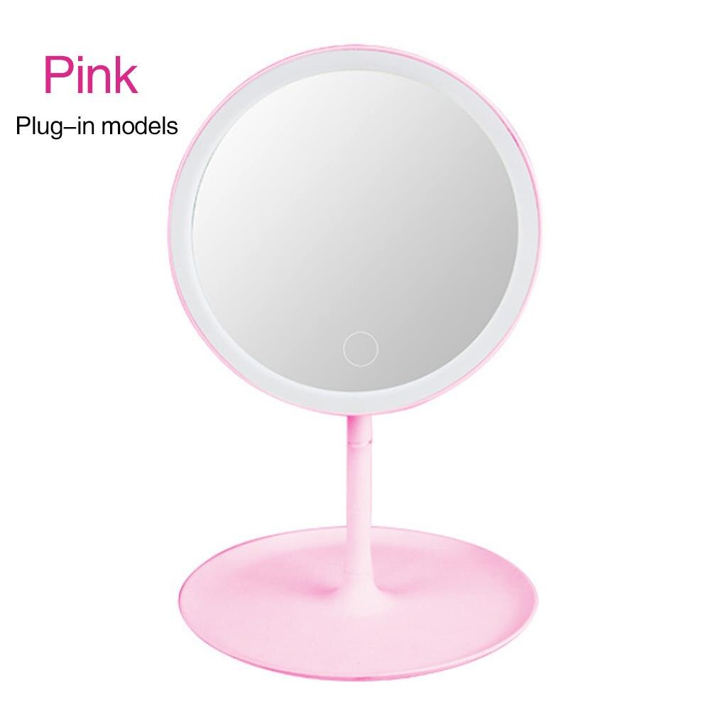 Ledet oplyst 90 ° rotation kosmetisk interiør berøringskontrol badeværelse makeup spejle bord spejl spejl lampe bærbar: Lyserød / Pug -in 1- model