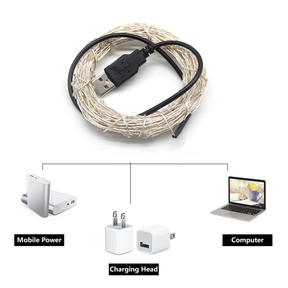 5v usb led string lys fairy 20m 10m 5m 2m sølvtråd vandtæt til krans hjem jule bryllupsfest dekoration