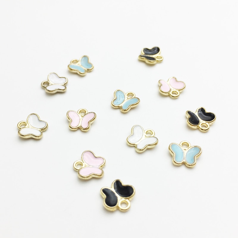 50 PC Little Cute Butterfly Shape Charm DIY Jewelry Bracelet Necklace Pendant Charms Gold Tone Enamel Floating Charm