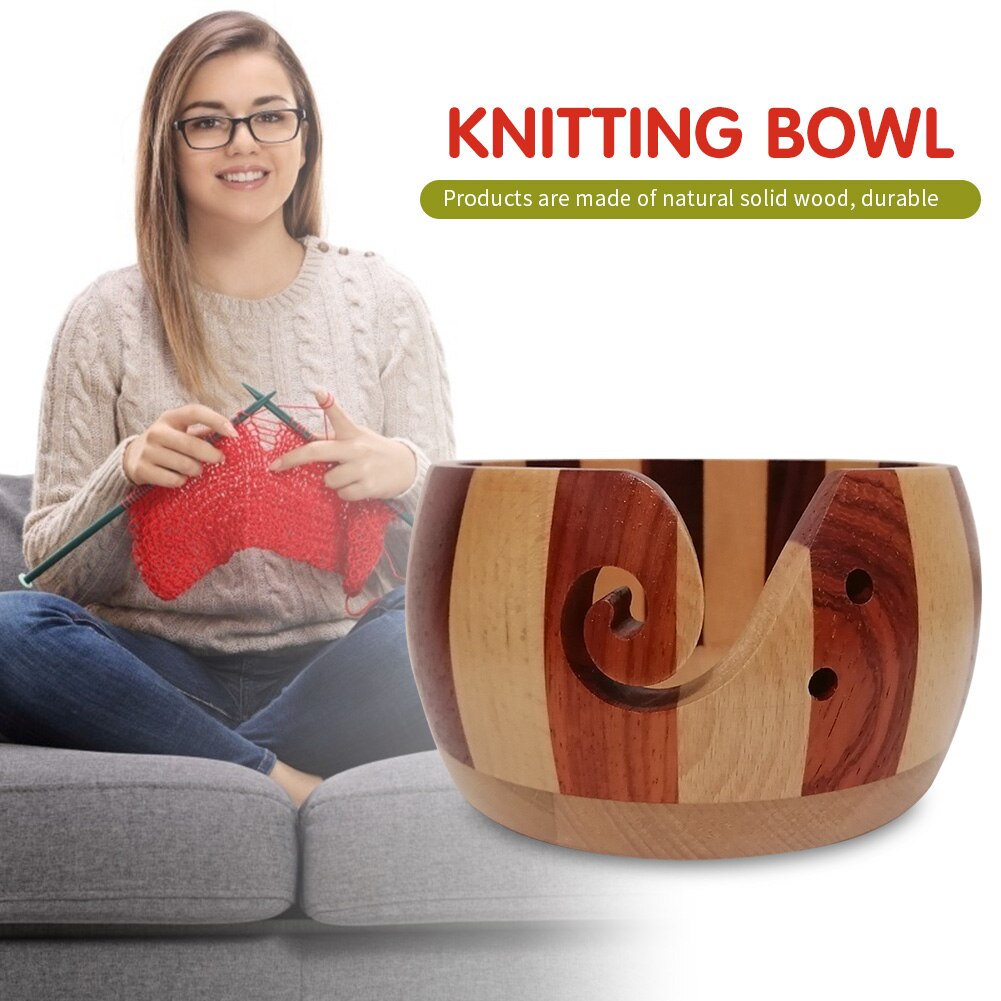 Knitting Crocheted Wool Holder Storage Bowl Wooden Round Knitting Project Needlework Craft Salad Noodle Rice Fruit Bowl