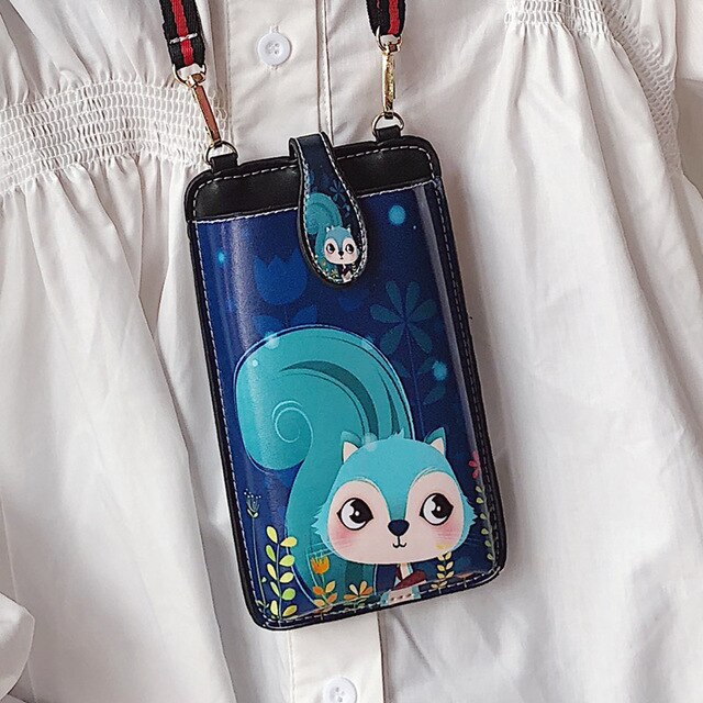 Newly Universal Card Wallet Shoulder Strap PU Leather Phone Bags For Samsung Galaxy Note 10 S10 5G Pro Lite Plus 9 A80 A50: B10 Squirrel
