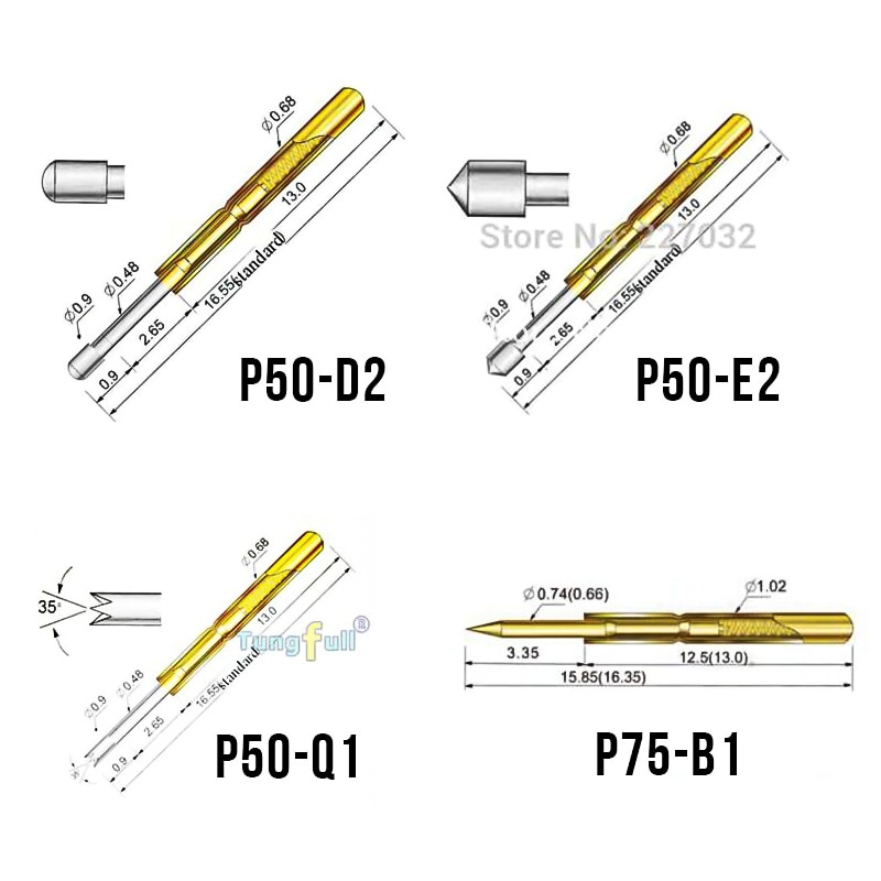 Spring Test Probe Best 500 Pieces P50-P100 Pogo Pin Phosphorus Brass Gilded Stainless Steel Wire