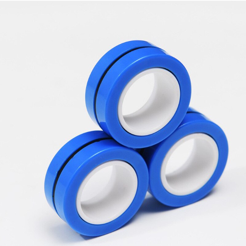 Stress Relief Magnetic Rings Fidget Toys For Anxiety Anti-Stress Roller Fingertip Toys Adult Children Finger Spinner Magic Rings: Blue