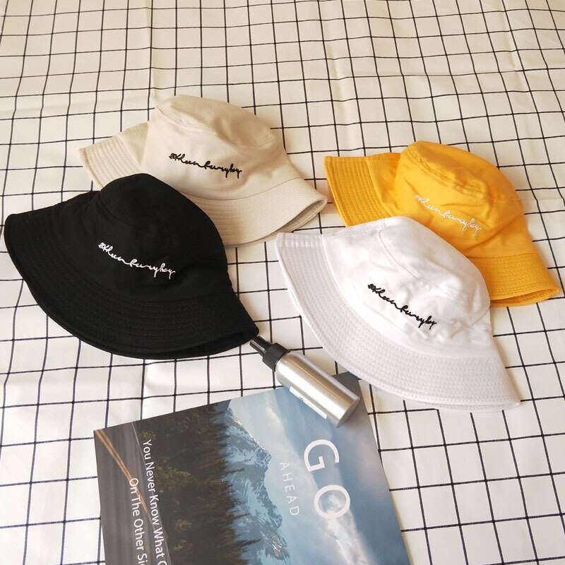 Strand sport mössa broderi brev hink hatt hip hop strand kvinnor utomhus sport platt topp keps fiskare solhatt