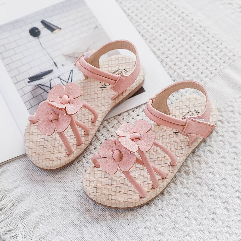 Zomermeisjessandalen, instappers met bloemen, prinsessenfeestschoenen voor meisjes, maat 26-30, peuterschoenen voor meisjes: Roze / 27