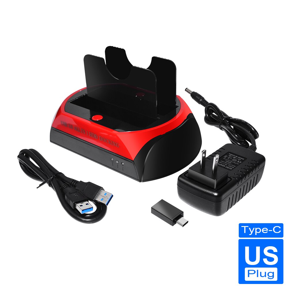 HDD Docking Station USB 3.0/Type C Dual Internal Hard Disk Drive Docking Station HDD Enclosure for 2.5 Inch 3.5 Inch IDE/SATA: Type C  US plug