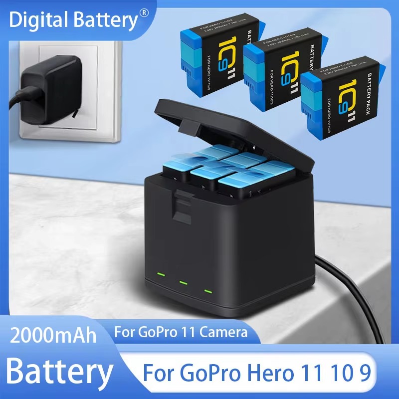 Akumulator 2000 mAh do GoPro Hero 11 10 9 Akumulator litowo-jonowy do kamery ruchu Przechowywanie akumulatorów do GoPro Hero9