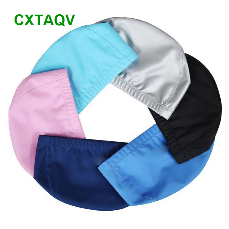 Comfortable Fit Adult Men Women Blank Swimming Cap Elastic Waterproof PU Fabric Protect Ears & Long Hair Swim Pool Hat