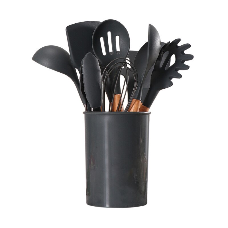 Silicone Kitchenware Cooking Utensils Set Non-stick Cookware Spatula Shovel Egg Beaters Wooden Handle Kitchen Cooking Tool Set: Gray