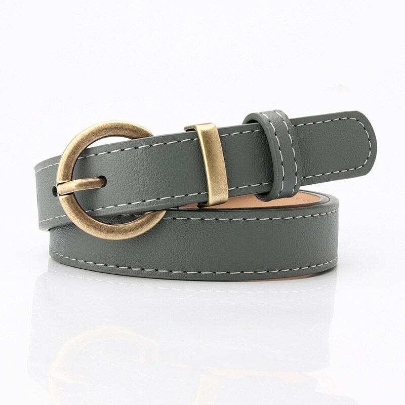 Cinturón de cuero fino para mujer, cinturón negro, blanco y marrón para mujer, cinturón de vestir para niña, pantalones vaqueros: Haze Blue