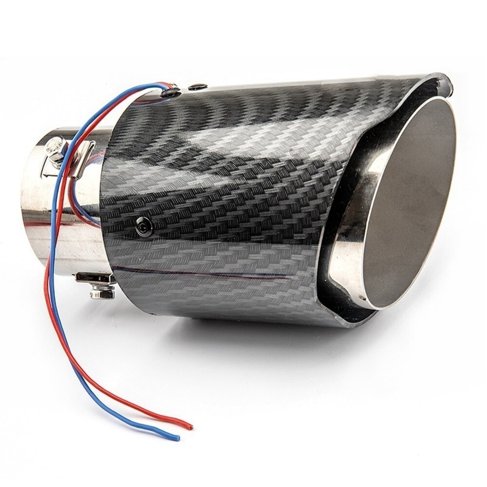 Universal 63-65Mm Carbon Fiber Auto Uitlaat Systemen Uitlaat Tail Pipe Tip Met Rood/Blauw Led Licht decoratie Auto Accessoires