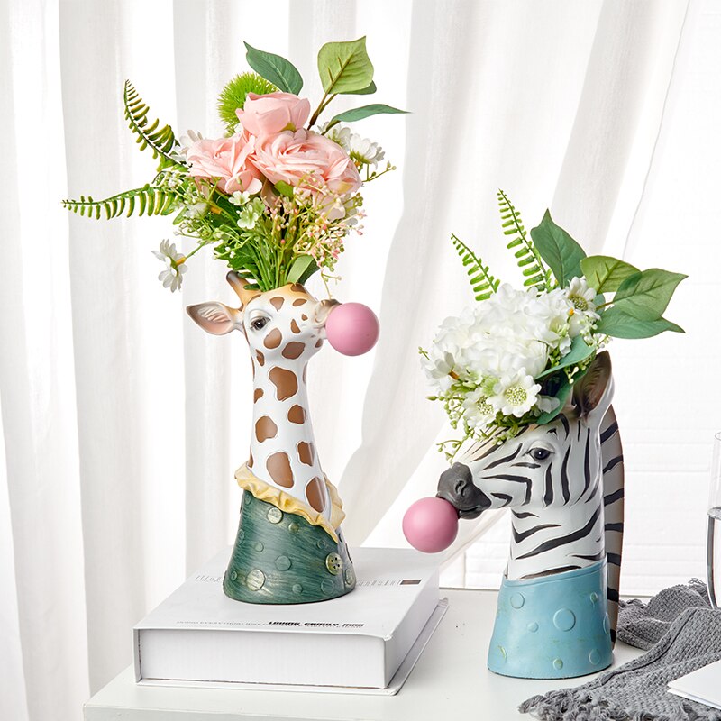 Moderne Dierenkop Hand Schilderen Giraffe/Zebra/Beer/Panda Hars Succulent Vaas Bloempot Planten Plant vazen Mand