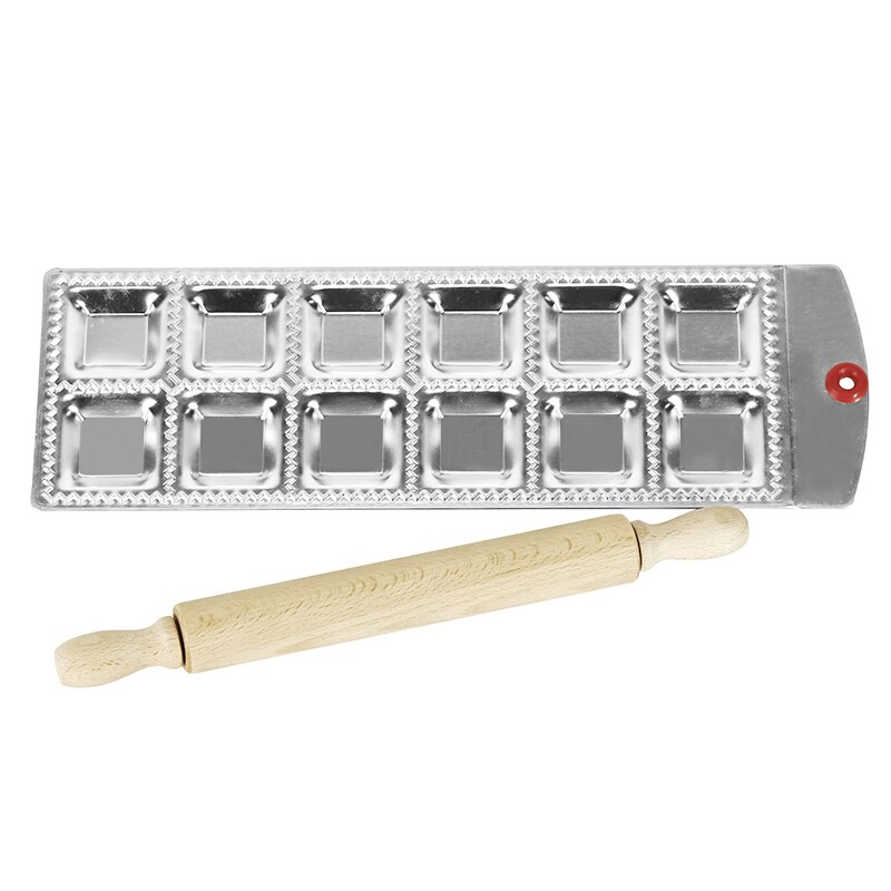 Ravioli Molding Tray Plate Set With a Wooden Rolling Pin Aluminum Alloy Pasta Cutter Ravioli Maker Dumpling Making Mold Plate