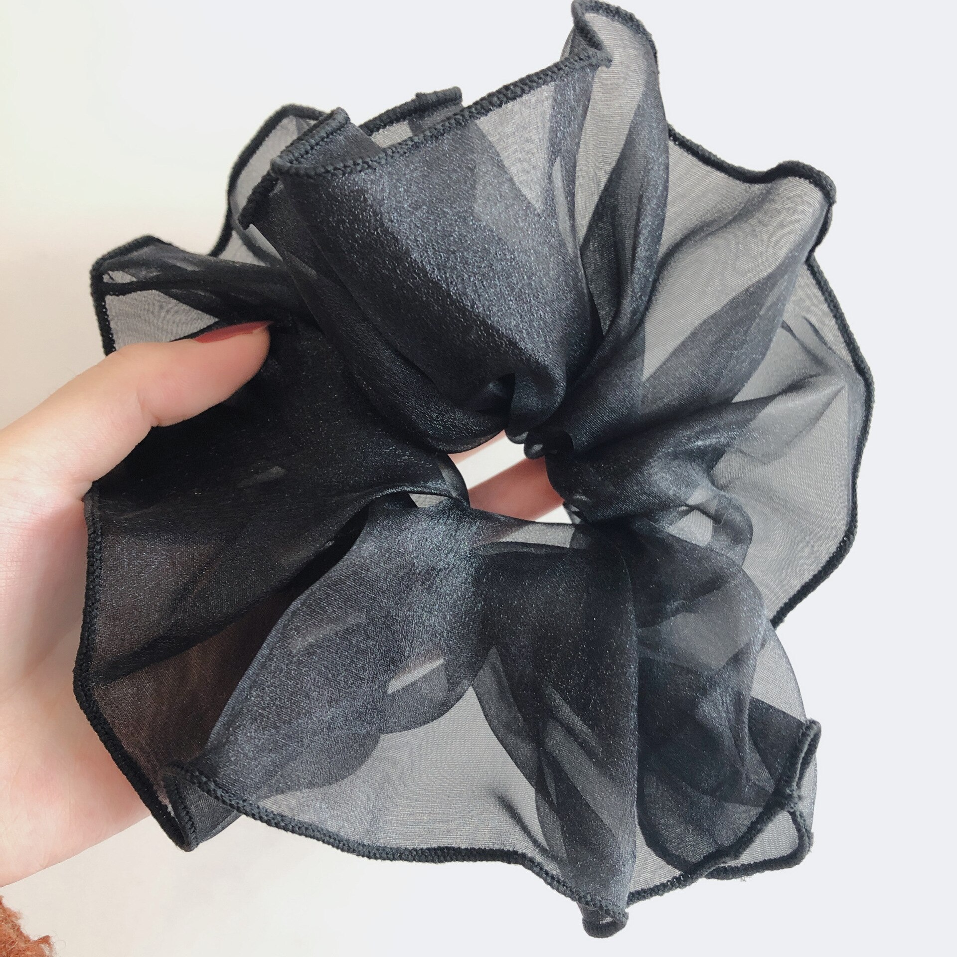 Cintas elásticas de encaje Kawaii para mujer, cintas brillantes para el pelo, coletero de malla transparente, accesorios para el cabello: black