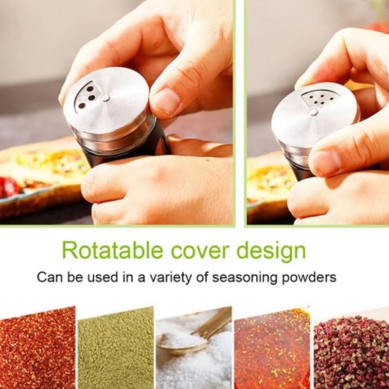 Tarro de condimentos multiusos, salero y azúcar de acero inoxidable con cubierta giratoria, contenedor de botella de especias y condimentos, utensilio de cocina