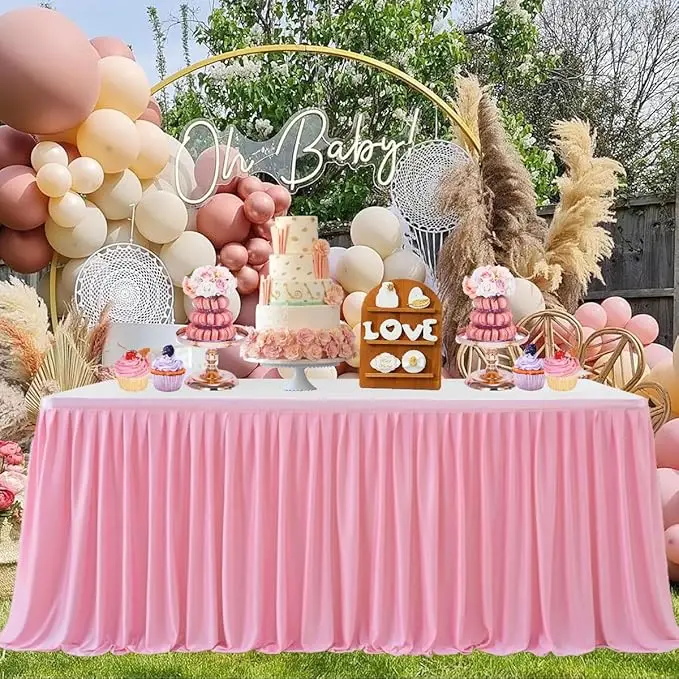 Tischröcke für rechteckige Tische, Rüschen-Tischdecke für Hochzeit, Geburtstag, Party, Baby, Brautparty, Bankett, Tischdekoration: 140*200cm / Orange