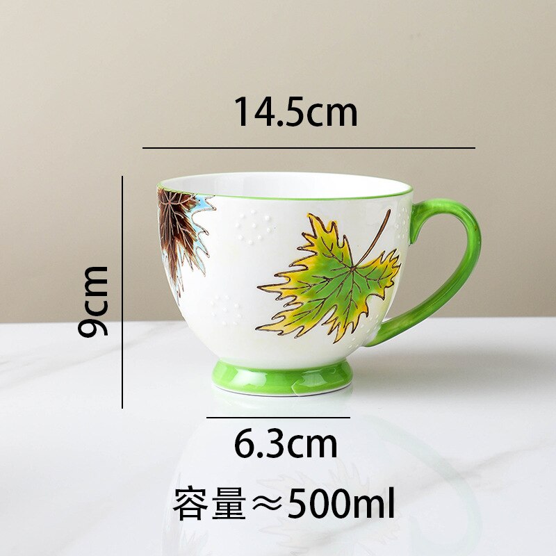 American Product Heavy Color Hand-painted Ceramic Breakfast Cup Home Large-capacity Mug Coffee Oatmeal Cup: 7