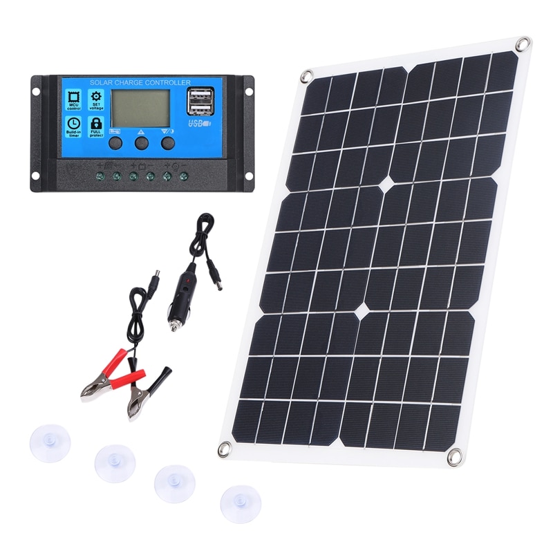 100W Solar Panel 12V Battery Charger Kit 50A Controller for Caravan Van Boat Dual USB
