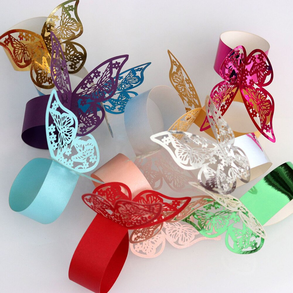 50 Stuks Jaar Hollow Papier Vlinder Servetringen Bruiloften Party Serviette Tafel Decoratie Gunst Voor Kerst