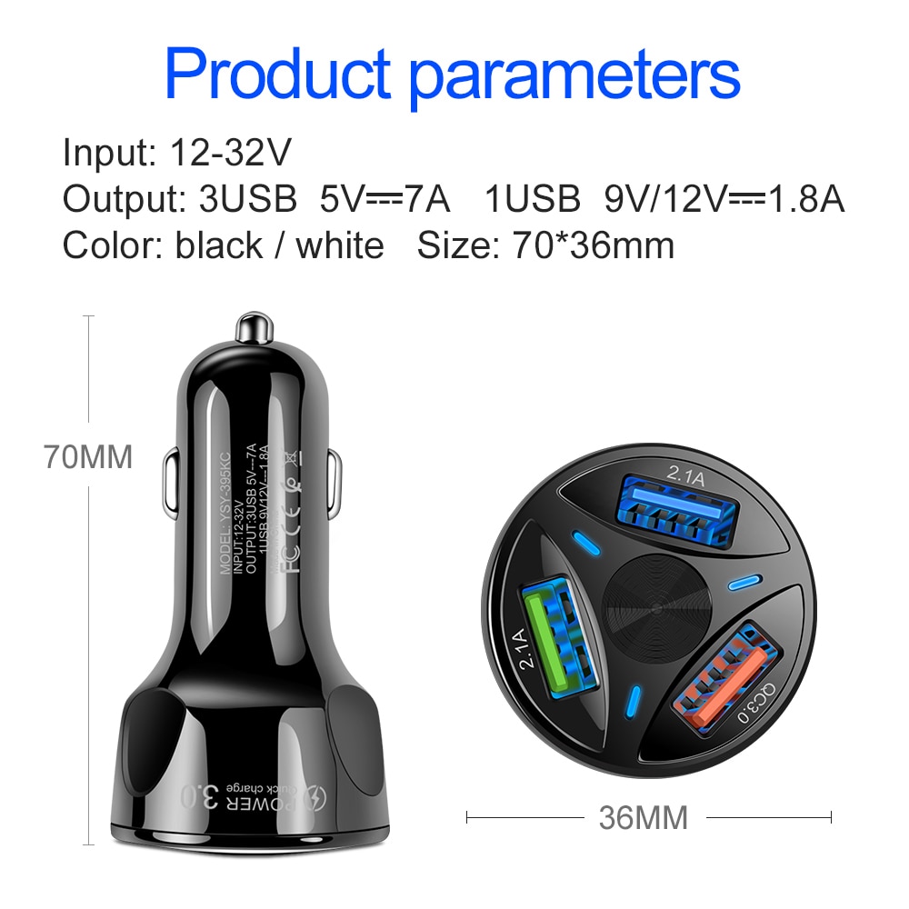 3 Ports USB Car Charger Quick Charge 3.0 Fast Car Cigarette Lighter For Samsung Huawei Xiaomi iphone Car Charger QC 3.0 Charger