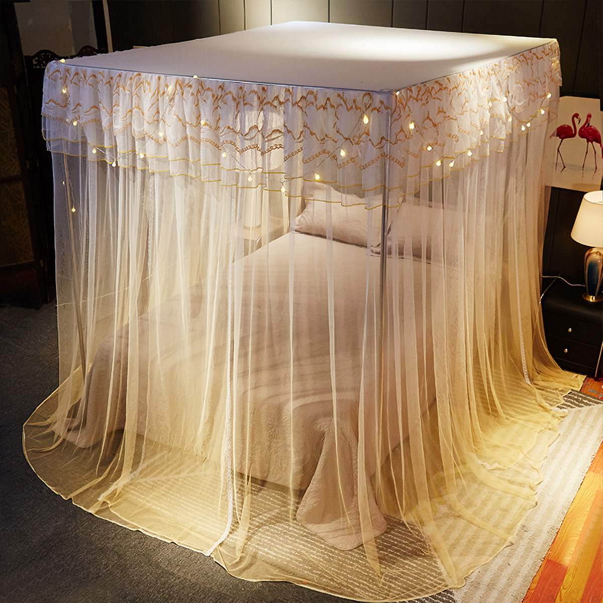 Bed Canopy Double Colors Hung Mosquito Net Princess Bed Tent Curtain Foldable Canopy On The Bed Fairy Lace: C