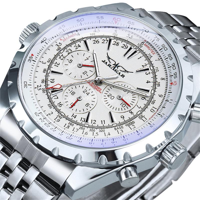 JARAGAR Mechanische Uhr Für Männer Luxus Uhr Große Zifferblatt Kalender Woche Display Leuchtende Edelstahl Männer Uhr Reloj Hombre: WHITE
