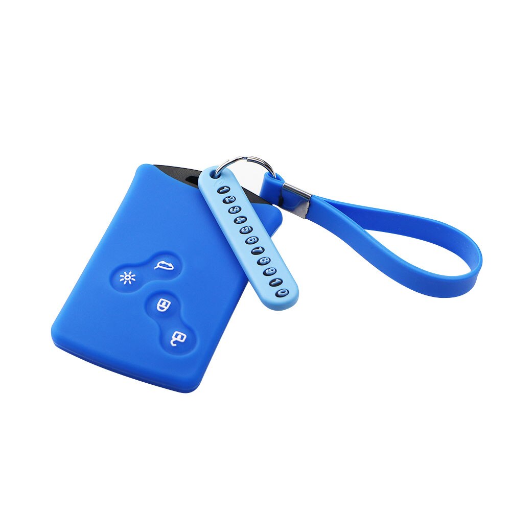 Silicone Key Cover Case Car Key Chain Phone Number Keychain for Renault Duster Sandero Captur Twingo Clio Megane Scenic Koleos: Blue