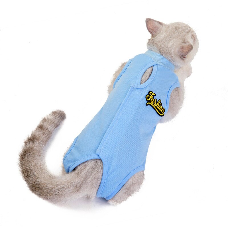 Gato do sexo feminino cirurgia terno pet gatos esterilização roupas desmame roupas pet colete pós-operatório anti-mordida camisa gatos: Azul / XL