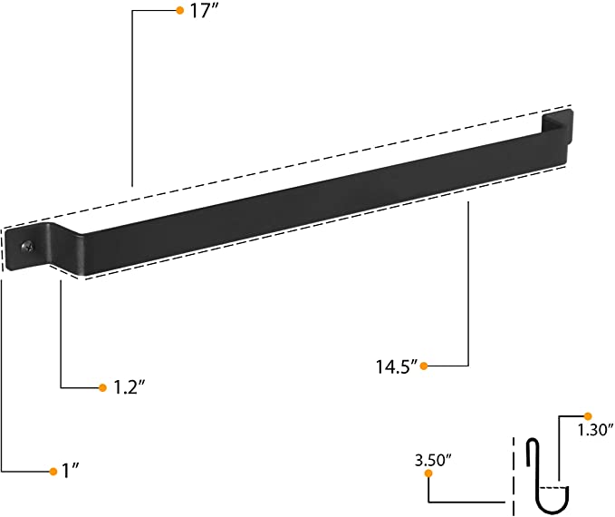 Wall Mounted Kitchen Hooks Kitchen Rail with 10 Hooks, Wall Mounted Wrought Iron Hanging Utensil Holder Rack with Black 17 Inch