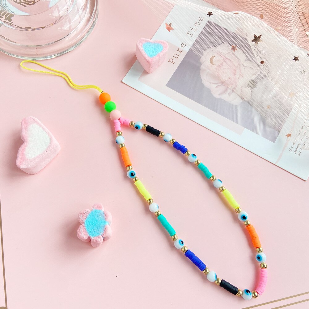 neue Ins Trendy Bunte Lächelndes Perlen Kette Handy Kette Anti-verloren Handgemachte Acryl Kabel Lanyard für Frauen: B00611