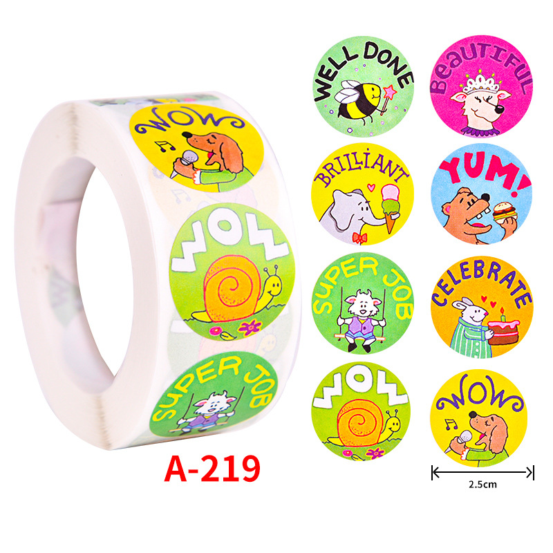 500Pcs Children's Cartoon Animal Stickers Baby Stickers Kindergarten Inspirational Little Red Flower Reward Roll Stickers: green